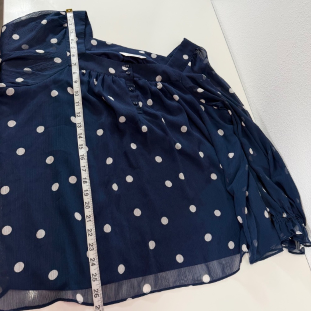 Lauren Conrad Sheer Overlay Long Sleeve White Polka Dot Navy‎ Blue Blouse XXL - Picture 4 of 7
